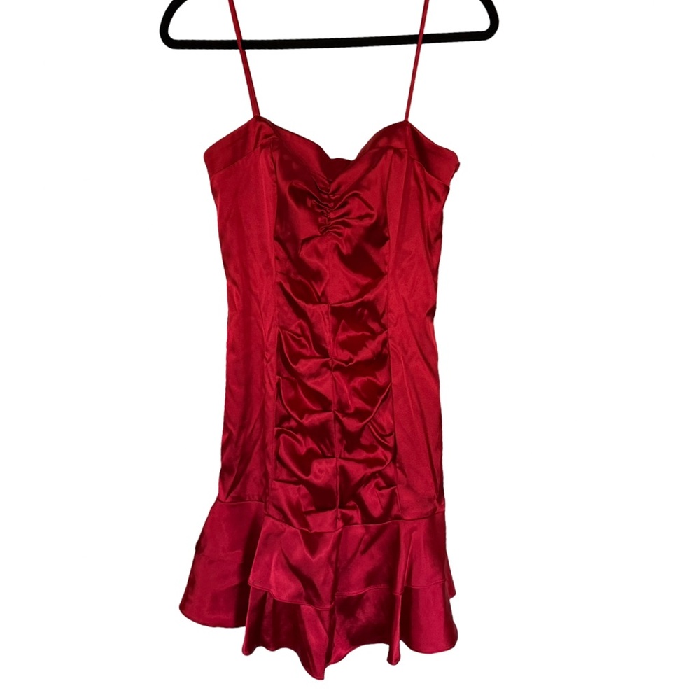 Morgan & Co. Red Satin Ruched Mini Dress